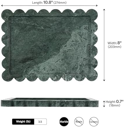 Scalloped Marble Tray, 11"x8" Marble Vanity Tray for Jewelry Trinket Cosmetics Perfume Candle, Luxury Decorative Trays f