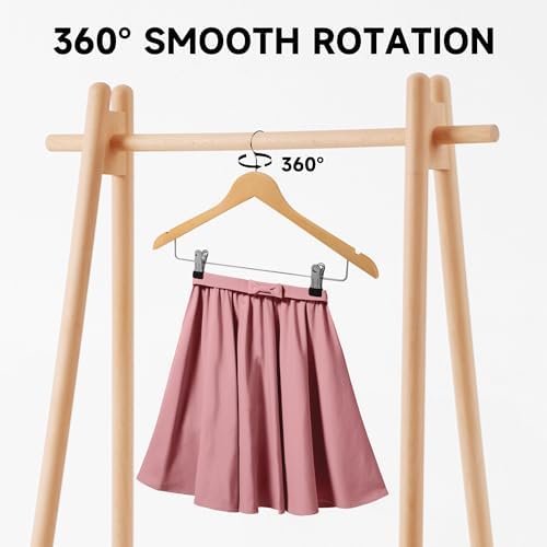 Wooden Hangers with Adjustable Metal Clips, 72-Pack, Natural