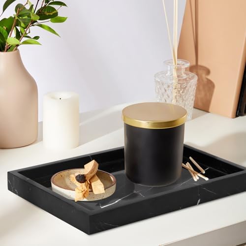 Marble Bathroom Vanity Tray, Black Marquina, 12"x 8" x1.2"