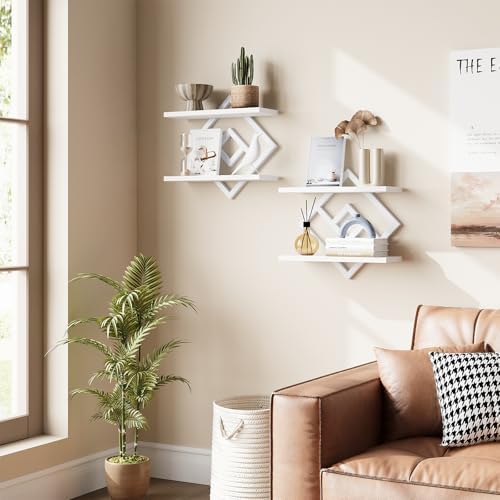 ELYKEN Floating Shelves for Wall, Set of 2 Hanging Shelves, White