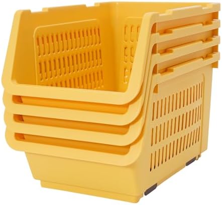 4 Pcs Stackable Storage Baskets, Compact Rolling Storage Baskets Set, Small Stackable Organizer Bins for Kitchen Bedroom