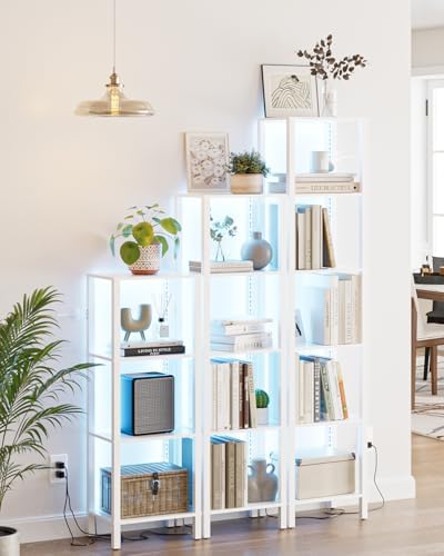 Open Book Shelf with LED Lights, 6 Tier Tall Bookshelf, Narrow Bookcase with Open Shelves, 14.57" x 10.63" x 65.83", Boo