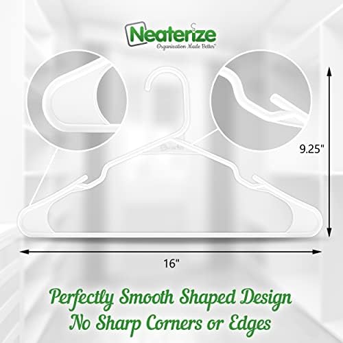 NEATERIZE Plastic Clothes Hangers-Durable Coat and Clothes Hangers-Vibrant Color Hangers-Lightweight Space Saving Laundry Hangers-20, 40, 60 Available (20 Pack - White)