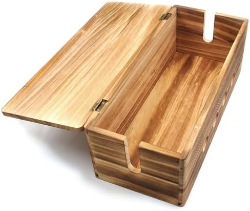 Large Wood Cable Management Box, Vintage Walnut Cord Organizer 14"