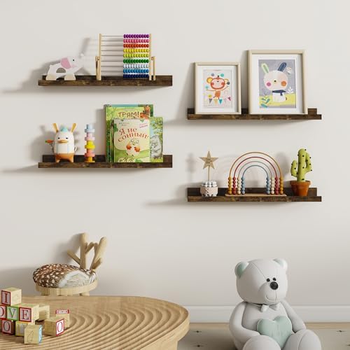 Dreamland Picture Ledge Shelf for Wall, Floating Shelves Set of 2,24 inch Long Floating Shelves with Lip for Living Room,Bedroom,Bathroom,Kitchen,Rustic Brown