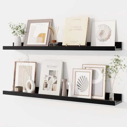 Dreamland Picture Ledge Shelf for Wall, Floating Shelves Set of 2, 32 Inch Long Floating Shelves with Lip for Living Room, Bedroom, Bathroom, Kitchen, Black