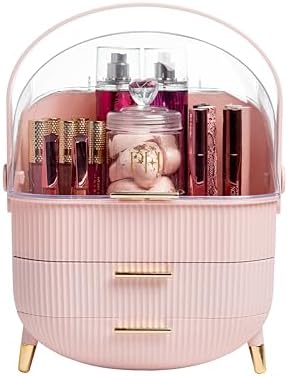 Paris Hilton Makeup Storage Organizer with Lid, Cosmetics and Skincare Organizer for Vanity, Portable Makeup Storage Box