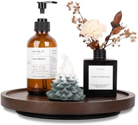 Wood Lazy Susan Organizer Kitchen Turntable for Cabinet Farmhouse Bathroom Decor Round Decorative Tray for Vanity, Count