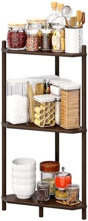 Corner Shelf Stand - 3 Tier Bamboo Small Corner Bookshelf for Office Kitchen Bedroom Plant Stand Living Room Decor Small