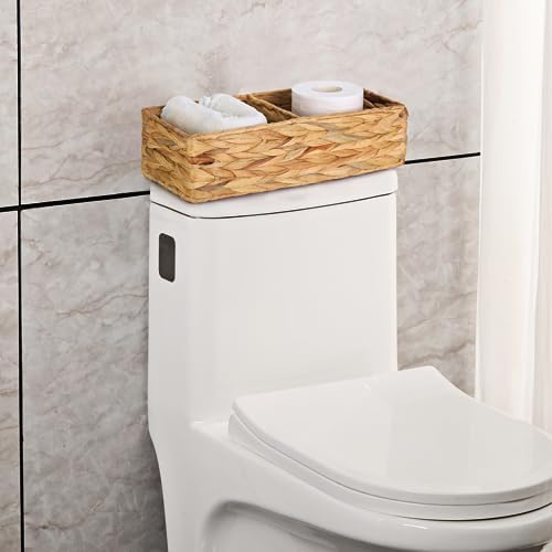 Vagusicc 2 Section Wicker Storage Basket, Set of 2 Hand-woven Water Hyacinth Storage Baskets, Toilet Tank Basket, Small 