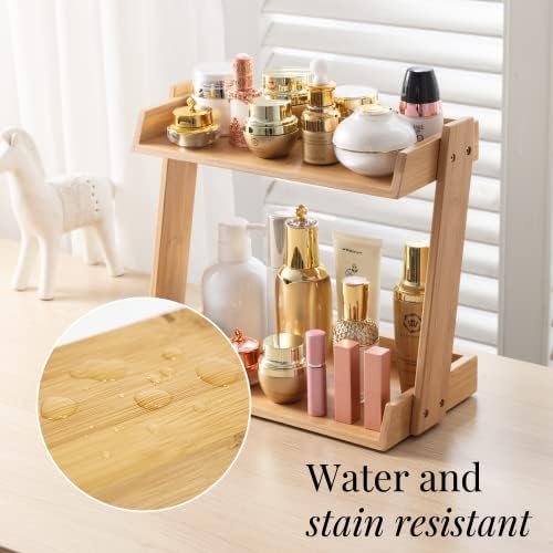 GOBAM Bamboo Makeup & Countertop Organizer, Small - 2 Layer Cosmetics, Lipsticks, Jewelry, Brushes, Hair Accessories & P