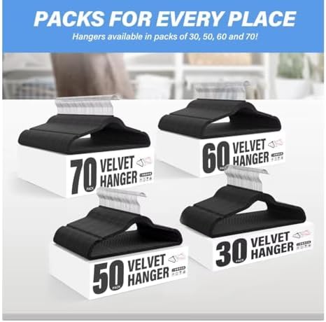 YSSOA Heavy Duty Velvet Hangers 50 Pack, 360° Swivel Hooks, Non-Slip Clothes Hangers with Shoulder Notches, Black