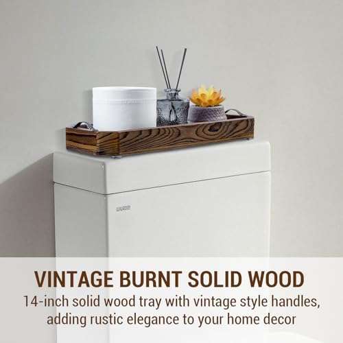 MyGift Wooden Vanity Tray, Rustic Burnt Solid Wood Toilet Tank Tray - Decorative Octagonal Cosmetic Organizer with Antiq