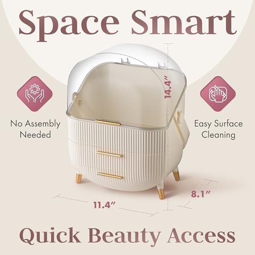 Covered Makeup Cosmetic Countertop - Large Cosmetic Organizer - Trendy Oval Shape Storage for Skin Care Organizer - Clea
