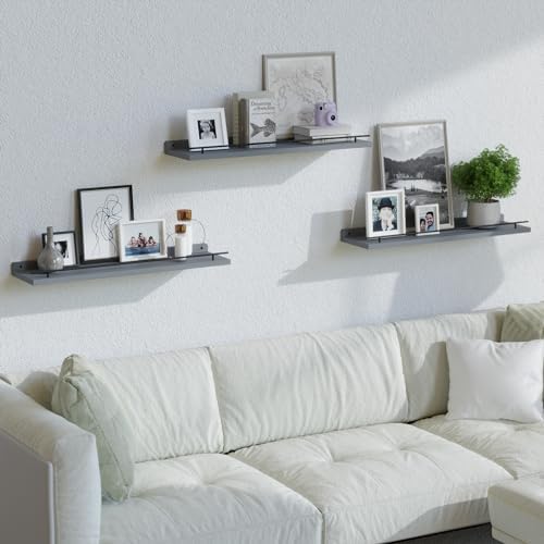 WOPITUES Floating Shelves 24 inch for Wall Decor Set of 3, Grey
