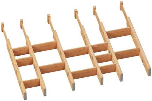 6 Pack Bamboo Drawer Dividers with Inserts, Kitchen Adjustable Drawer Organizers, Expandable Organization for Home, Dressers, 6 Dividers with 12 Inserts