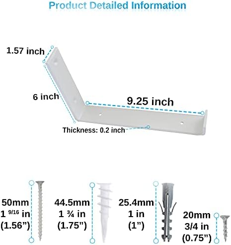 Shelf Brackets 4 Pack Heavy Duty Floating 10.0" L x 6.0" H x 1.5" W (Fits: 9.25" Board) White Metal Shelves Wall Mounted