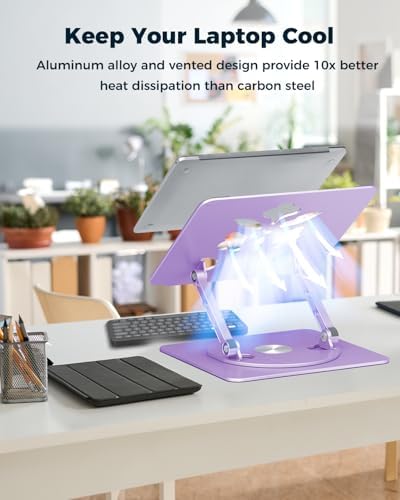 Aoviho 360° Rotating Laptop Stand for Desk | Adjustable, Foldable, Portable Aluminum Ergonomic Riser | Compatible with M