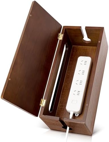 Large Wooden Cable Management Box, Power Strip Cord Organizer Box