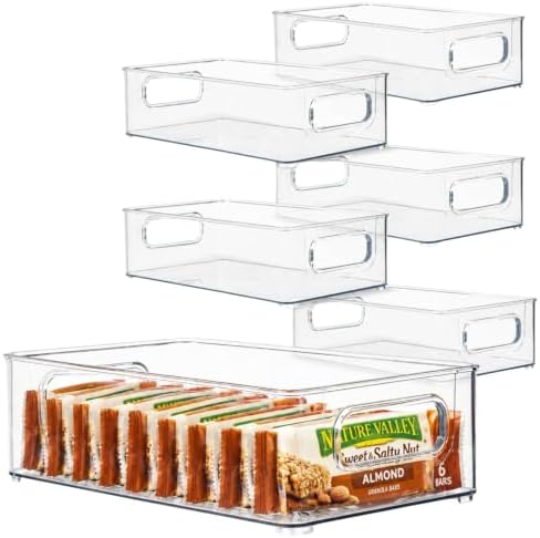 primebox 6 Pack Clear Plastic Organizing Container with Integraged Handles for Home Organization for Kitchen, Pantry, Fr