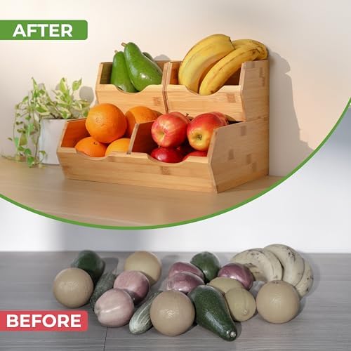 HOMESTEAD Bamboo Pantry Storage Bins – Stackable Potato & Onion Storage Bin for Kitchen Countertop, Pantry Organizer, Fr