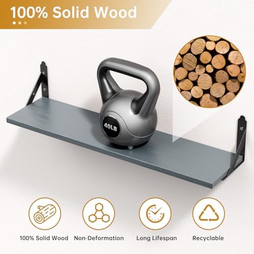 ROMGUAR CRAFT Wood Wall Floating Shelves Set of 4, 23.6" x 6" - Grey