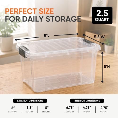 Superio 2.5 Quart Clear Plastic Storage Boxes with Lids, Stackable Organizer Containers, BPA-Free Storage Bins for Home,