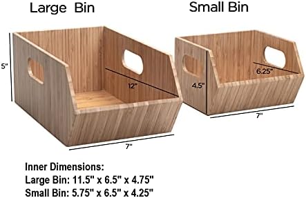 MobileVision Bamboo Storage Bins for Pantry & Kitchen Cabinet Organizer Multi-Purpose 2 PC Stackable Set for Canned Good