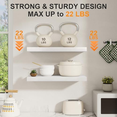 White Floating Shelves for Wall, 20"L Bathroom Shelf, 8" Deep Wall Shelf
