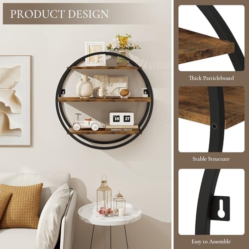 Circle Shelf Wall Decor, 3 Tier Decorative Round Wall Shelf