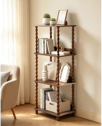 Fultyle Book Shelf, 4-Tier Bookshelf with Storage, Small Bookcase Display Shelves for Small Spaces, Bedroom, Living Room