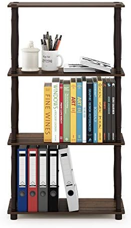 Furinno Turn-N-Tube 4-Tier Multipurpose Shelf Display Rack, Classic Tubes, Walnut/Brown