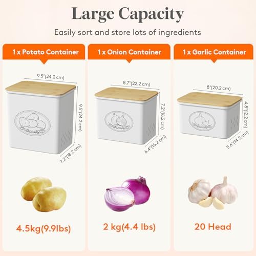 Lifewit Plastic Potato and Onion Storage Bin Box, Set of 3, White