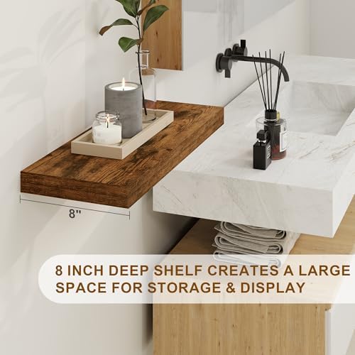 Floating Shelves, 8 Inch Deep Floating Shelves, 24"W x 8"D Wall Shelves Set of 2, Rustic Wood Floating Shelf for Home De