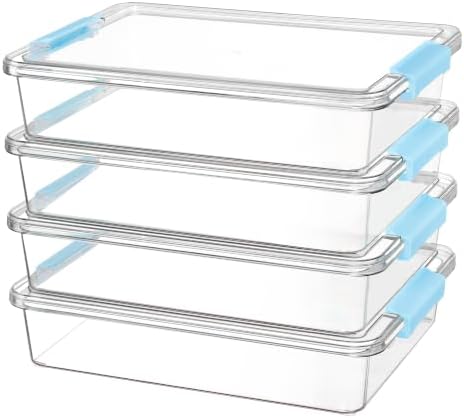 Vtopmart 4 Pack 6 Qt Plastic Storage Bins with Lids, Sensory Bins, Blue