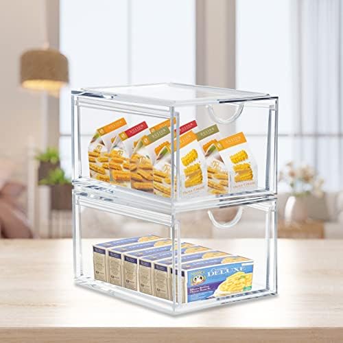 CECOLIC 2 Pack Stackable Cosmetic Organizer Drawers, Clear Acrylic Makeup Storage Organizer Box, Plastic Storage Bins Va