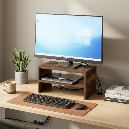 Furinno Classic Monitor Stand Riser Set of 2, Dual Monitor Riser, Amber Oak