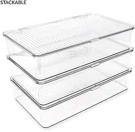 Isaac Jacobs Small Stackable Organizer Bin (10.75” x 6.5” x 2.4”) w Hinged Lid Clear Storage Box Home Office School Frid