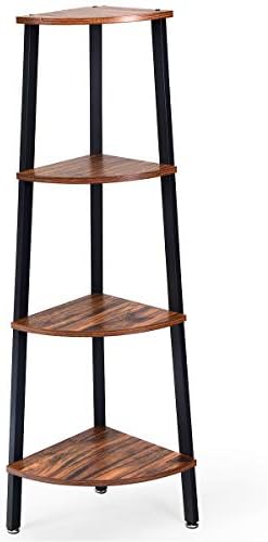 Giantex 4-Tier Corner Shelf Industrial Multipurpose Bookcase, Home or Office Storage Rack, Wood Plant Stand with Metal F