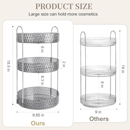Large Capacity Rotating Makeup Organizer Perfume Stand Holder, 3 Tier Gray