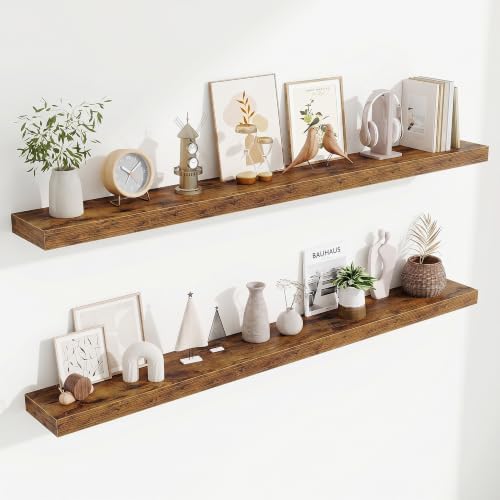 Fun Memories 60 Inch Fireplace Mantel Set of 2, Long Floating Shelf for Bedroom|Living Room, Wall Mounted Farmhouse Disp