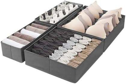 Amazon Basics Deep Drawer Organizer for Clothes, Collapsible Storage Boxes for Socks, Underwear and Baby Items, Set of 2, Gray