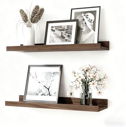 Walnut Floating Shelves for Wall Decor, 14 in Shelf with Lip, 2 Set