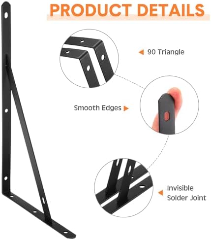 Nuogo 30 Pcs 12" L X 7" H Metal Shelf Brackets L Shape Bulk with Hardware