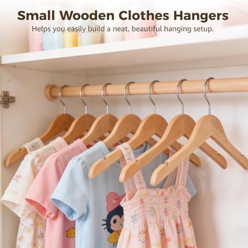 24 Pcs Small Wooden Hangers - Solid Wood Clothes Hangers with 360° Swivel Hooks & Notches for Small Jackets, Shirts, Dresses, Coats