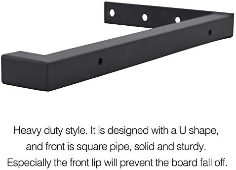 OVOV 6 Pack Heavy Duty Shelf Brackets Wall Mounted Industrial Farmhouse Floating Shelf Brackets with Lip (Black 10")