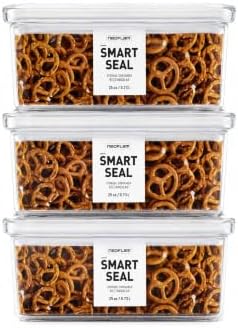 Neoflam Smart Seal Airtight Food Storage Containers Set of 3, 0.73L Pantry Containers for Cereal, Flour, Rice & Dry Food, Stackable BPA-Free Clear Canisters with Twist Lock Lids, White, 25 oz