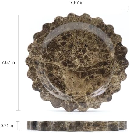 Round Marble Decorative Tray with Scalloped Edge, Luxury Natural Stone Bathroom Vanity Tray, Dresser Top Perfume Coffee 