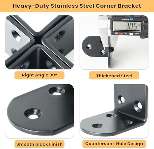 Alise Black 4 Pcs L Brackets, Small Corner Brackets for Wood Furniture