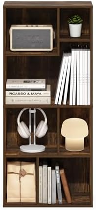 Furinno DALY Book Shelf, 7-Cube Bookshelf, Cube Storage Organizer Bookcase with Irregular Compartments, 9.4 x 18.9 x 42.